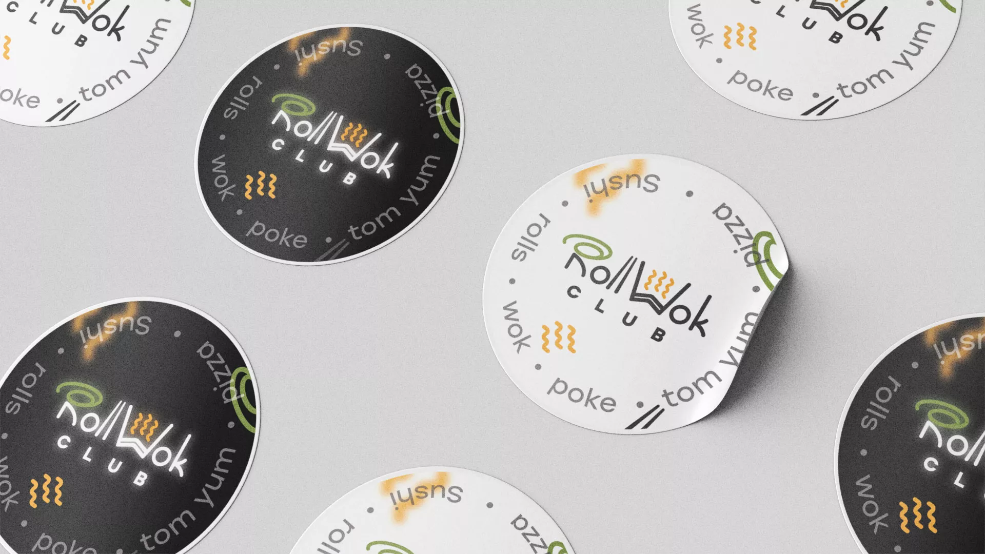 Разработка наклеек для суши-бара «Roll Wok Club» в Сосновке